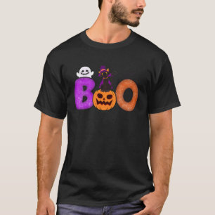 Boo Cat Pumpkin Halloween Ghost Costume Leopard T-Shirt