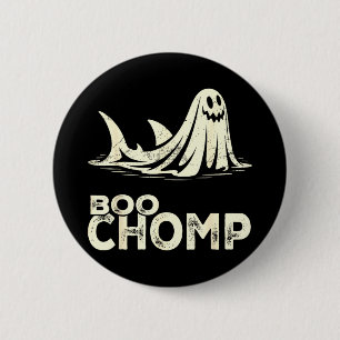 Boo chomp – funny ghost shark halloween retro button