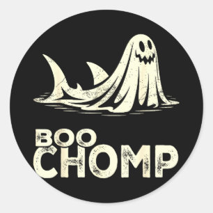 Boo chomp – funny ghost shark halloween retro classic round sticker
