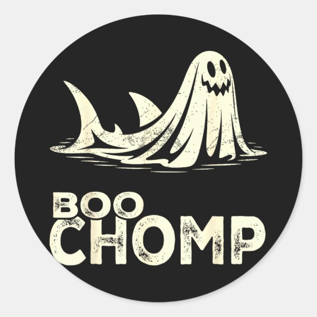 Boo chomp – funny ghost shark halloween retro  classic round sticker (Front)