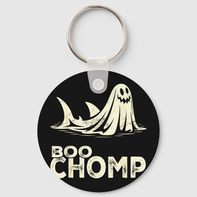 Boo chomp – funny ghost shark halloween retro  keychain (Front)