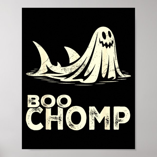 Boo chomp – funny ghost shark halloween retro  poster (Front)