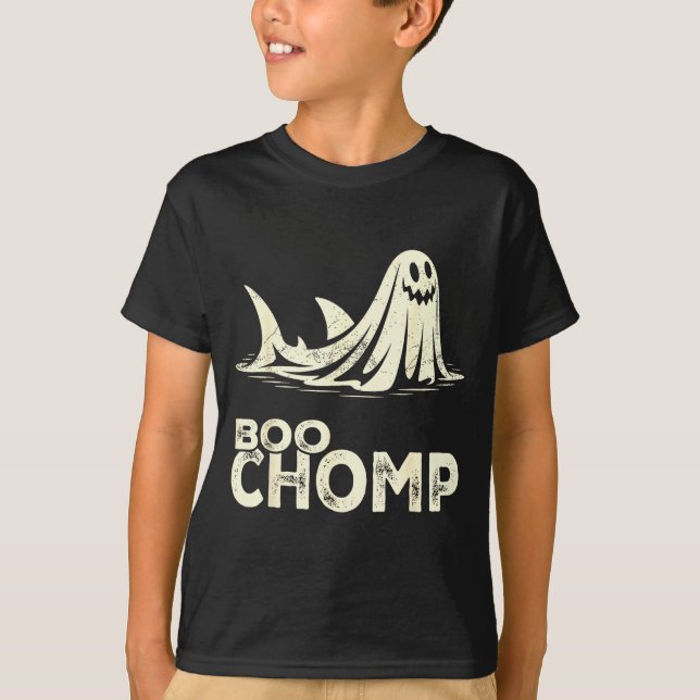 Boo chomp – funny ghost shark halloween retro  T-Shirt (Front)