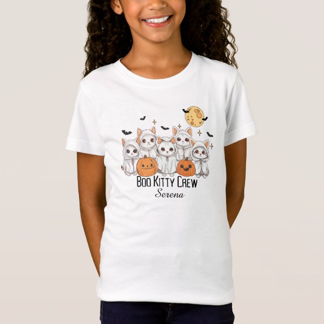 Boo City Crew kittens ghosts Halloween full moon T-Shirt (Front)
