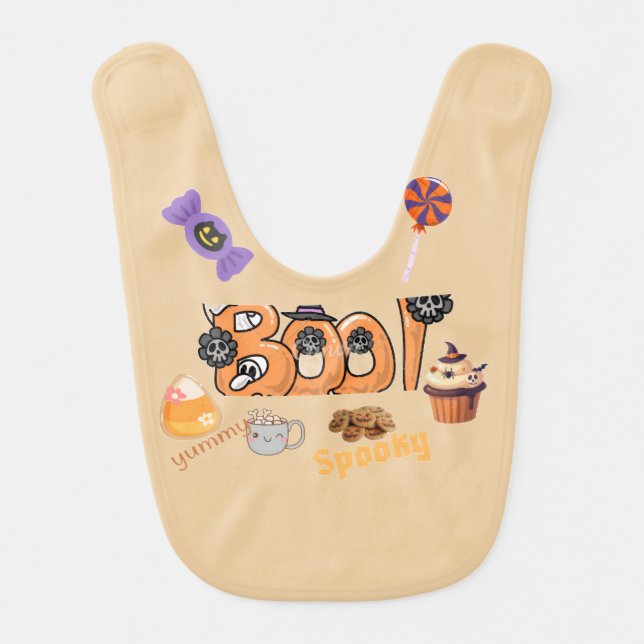 Boo Cookies & Sweets Baby Bib – Cute Halloween Tre (Front)