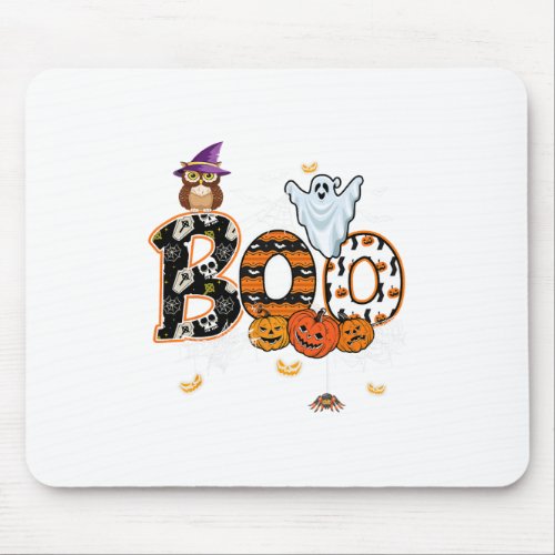 Boo Creepy Owl Pumpkin Ghost Funny Halloween Costu Mouse Pad