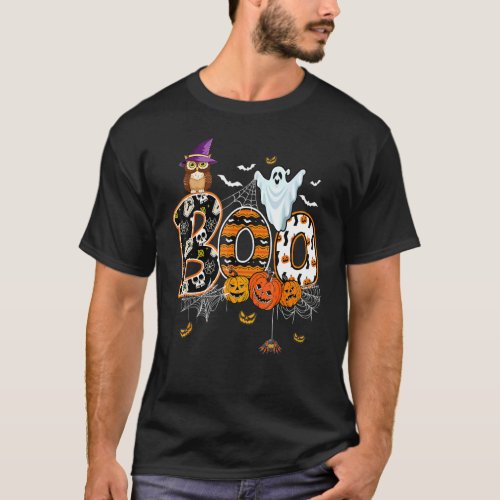 Boo Creepy Owl Pumpkin Ghost  Halloween Costume T-Shirt