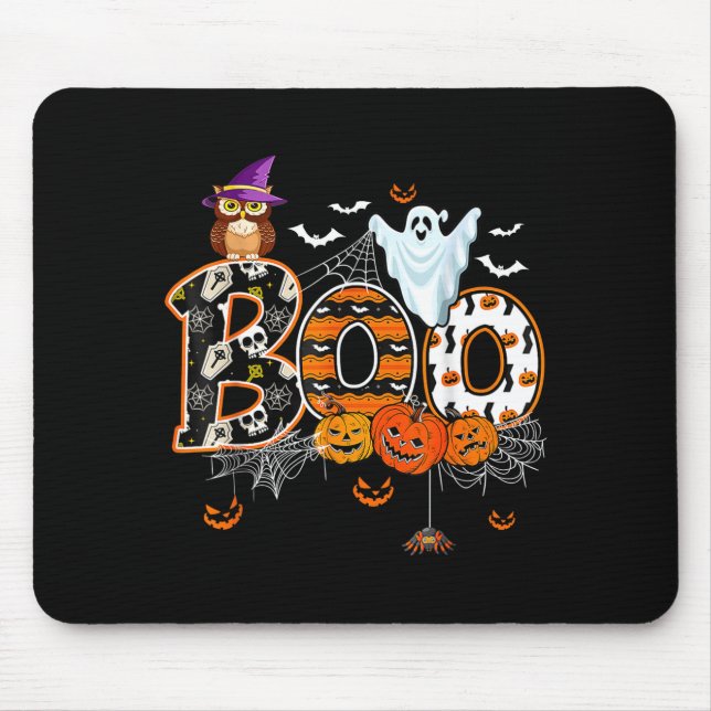 Boo Creepy Owl Pumpkin Ghost Halloween Men Women K Mouse Pad (Front)