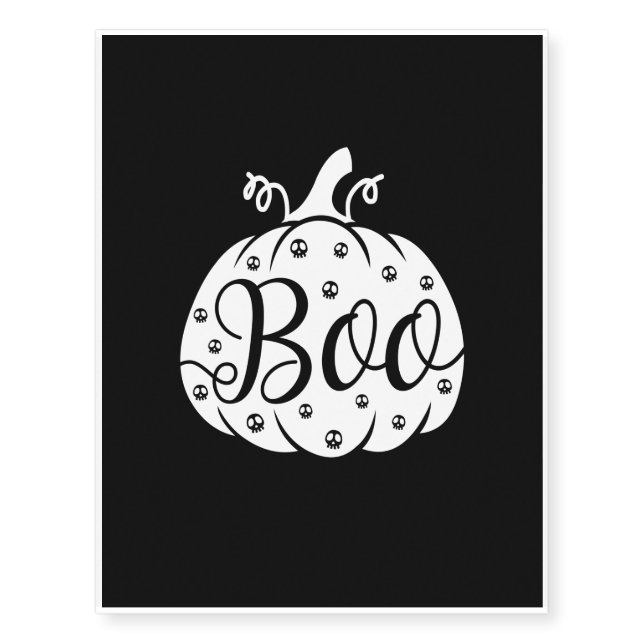 Boo - Creepy Pumpkin Design, Halloween Gift Temporary Tattoos (Front)