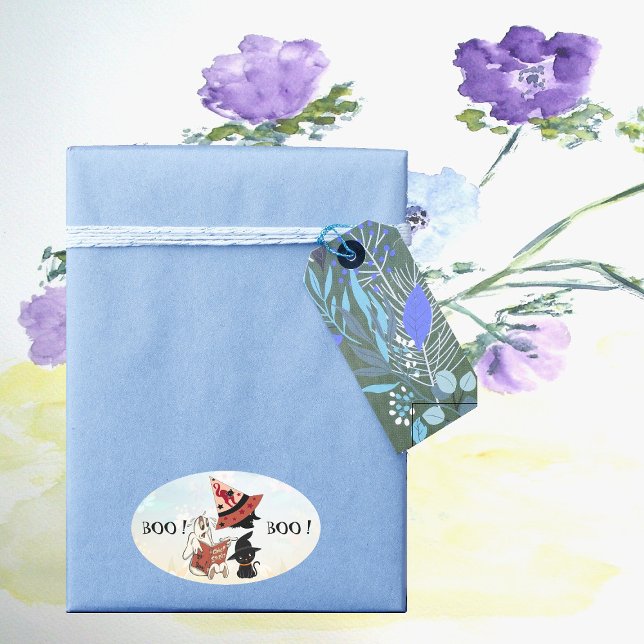 Boo Crew Black Cat Witch Hat Ghost Story Book Cute Oval Sticker (Boo Crew Black Cat Witch Hat Ghost Story Book Cute Oval Sticker)