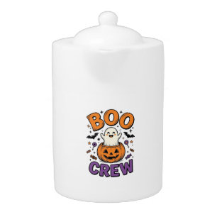 Boo Crew Cute Ghost Pumpkin Halloween Shirt Design Teapot