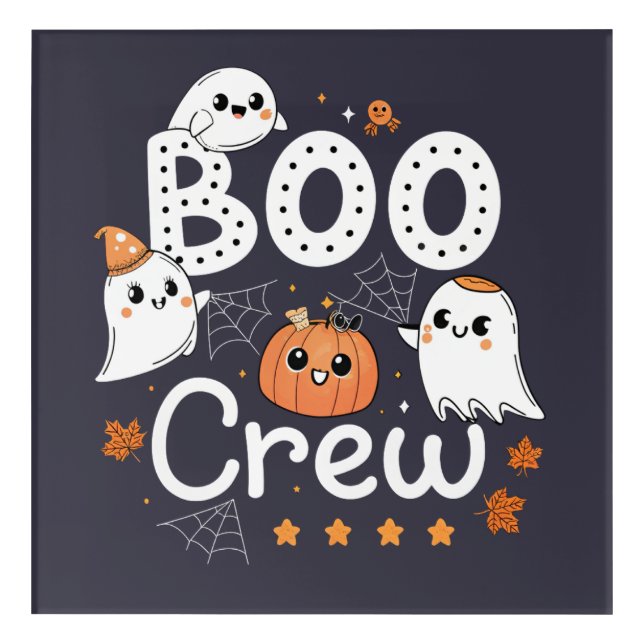 Boo Crew Cute Halloween Ghosts and Pumpkin Acrylic Print (Front)