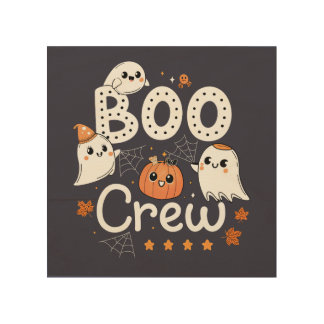 Boo Crew Cute Halloween Ghosts and Pumpkin Wood Wall Art