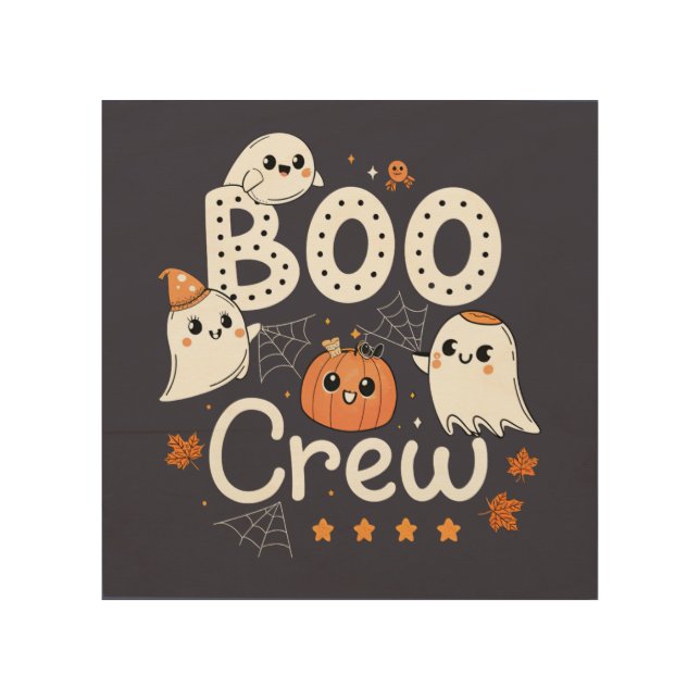 Boo Crew Cute Halloween Ghosts and Pumpkin Wood Wall Art (Front)