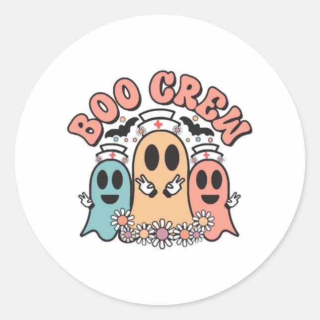 Boo Crew Cute Nurse Ghosts Classic Round Sticker (Front)