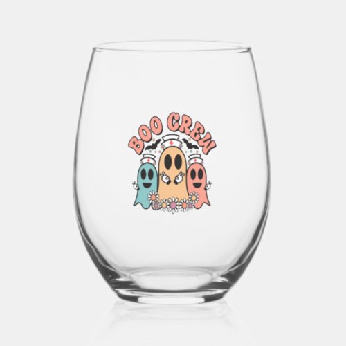 Boo Crew Cute Nurse Ghosts Stemless Wine Glass