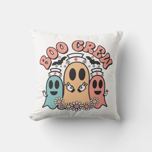 Boo Crew Cute Nurse Ghosts Throw Pillow