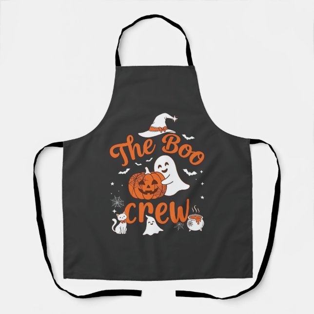 Boo Crew Ghost Pumpkin White Cat Witch Hat Apron (Front)