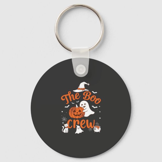Boo Crew Ghost Pumpkin White Cat Witch Hat Keychain (Front)