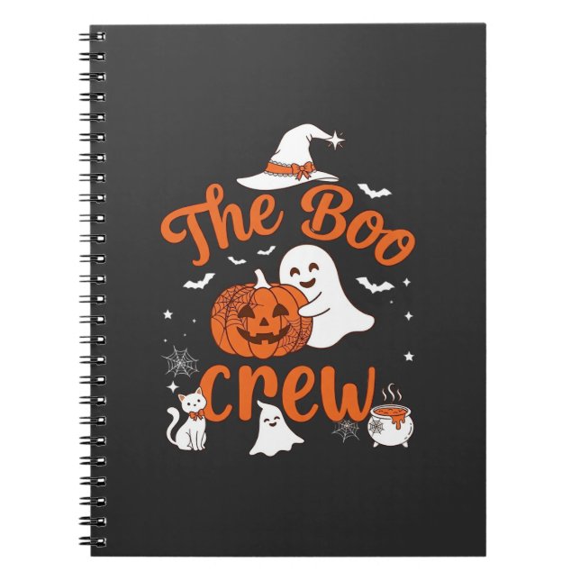 Boo Crew Ghost Pumpkin White Cat Witch Hat Notebook (Front)