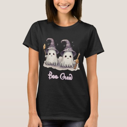 Boo Crew Ghosts Witches Hats Broom Black Halloween T_Shirt