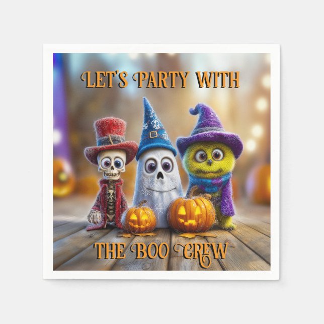 Boo Crew Halloween Party Ghost Skeleton Monster Napkins (Front)
