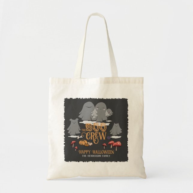 Boo Crew Halloween Personalized Family Name Tote Bag (Front)