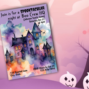 Boo Crew Headquarters Haunted House Halloween Invitation