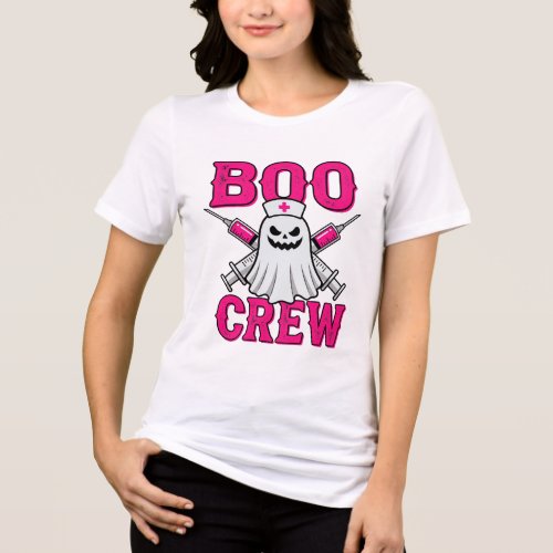 Boo Crew Nurse Ghost Halloween Tri-Blend Shirt