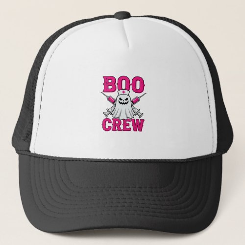 Boo Crew Nurse Ghost Halloween Trucker Hat