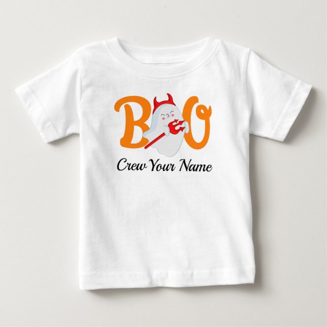 Boo Crew Orange Halloween Family Personalized Baby T-Shirt (Front)