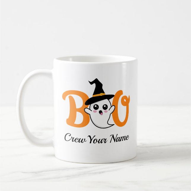 Boo Crew Orange Halloween Family Personalized Coffee Mug (Left)