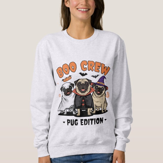 Boo Crew – Pug Edition | Cute Halloween Dog Design Sweatshirt (Front)