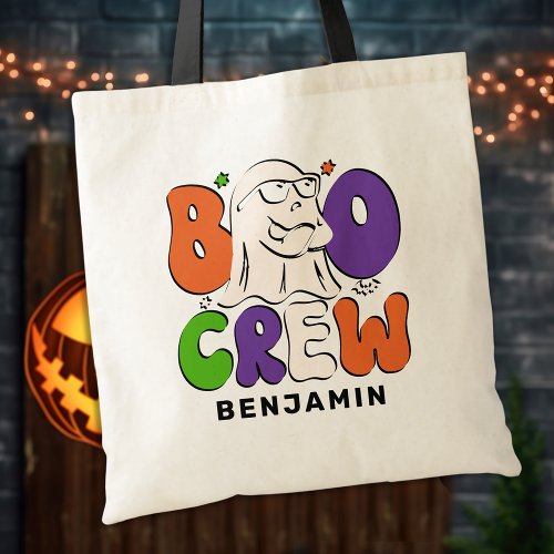BOO Crew Retro Colorful Personalized Halloween Tote Bag