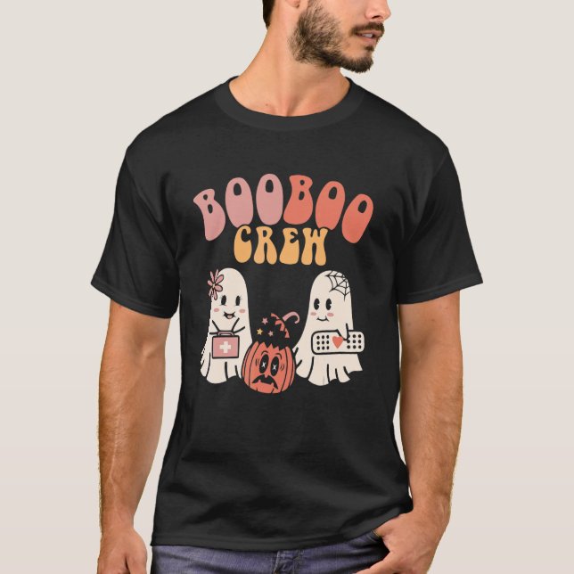 Boo Crew Spooky Season Pumpkin Nurse Ghost Hallowe T-Shirt (Front)