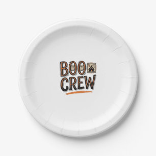Boo Crew Vintage Halloween Engraving Shirt Design_ Paper Plates