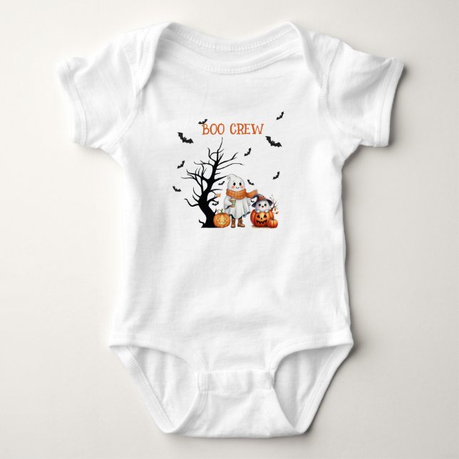 BOO CREW-Whimsical ghosts, Jack o'lanterns & Bats Baby Bodysuit (Front)