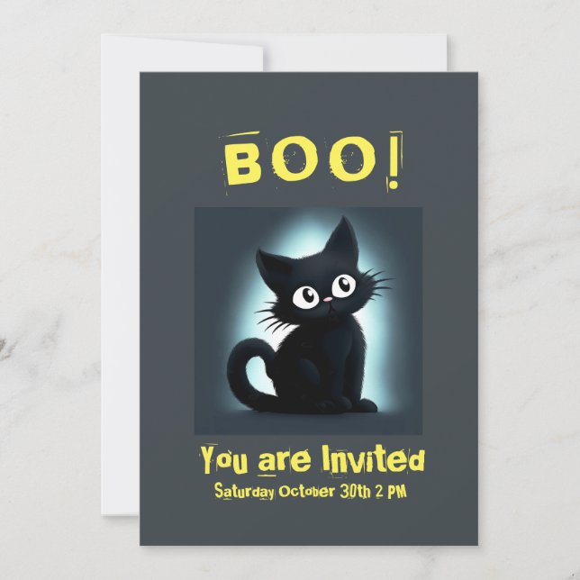 Boo Cute Black Cat Halloween Party Invitation (Front)