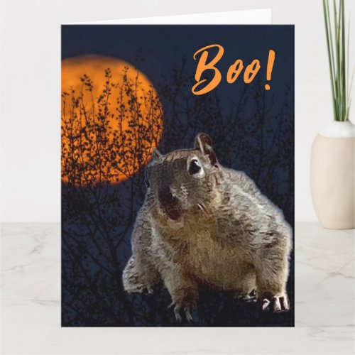 Boo Cute Funny Halloween Squirrel with Full Moon Card