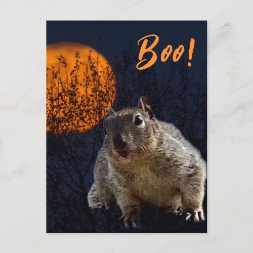 Boo Cute Funny Halloween Squirrel with Full Moon Postcard