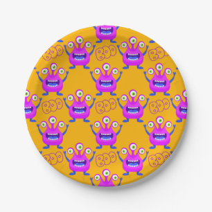 Boo! Cute Funny Spooky Monsters Halloween Paper Plates