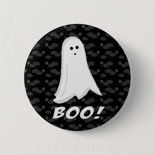 Boo, Cute Ghost Black and White Pinback Button (Front)