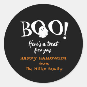 BOO Cute ghost Black & white Halloween  Classic Round Sticker