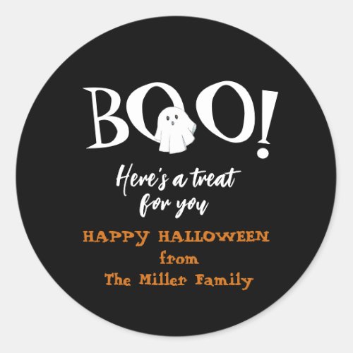 BOO Cute ghost Black  white Halloween  Classic Round Sticker