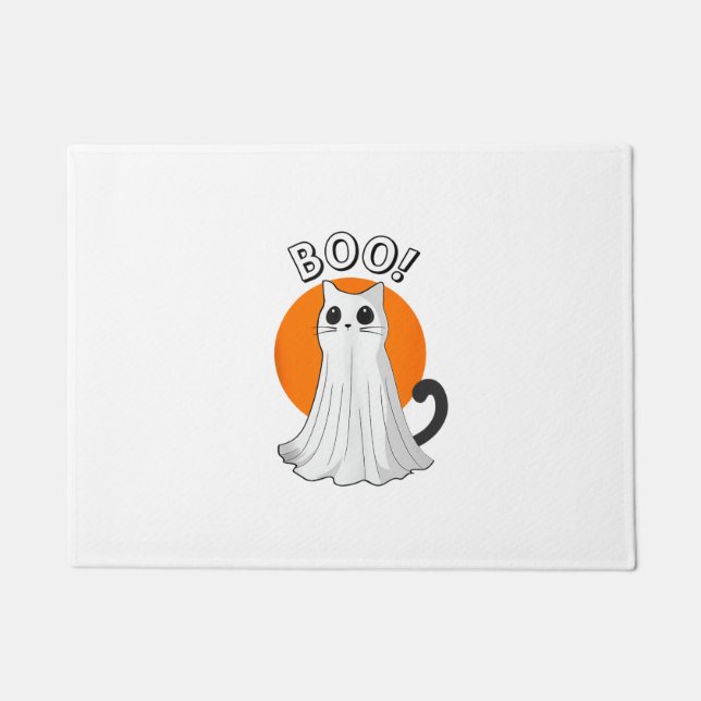Boo Cute Ghost Cat Halloween Moon Spooky Kitty  Doormat (Front)