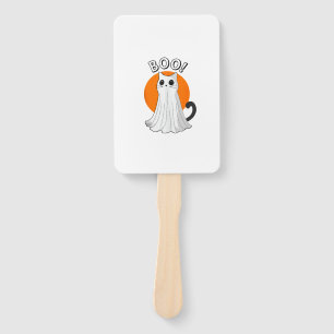 Boo Cute Ghost Cat Halloween Moon Spooky Kitty  Hand Fan