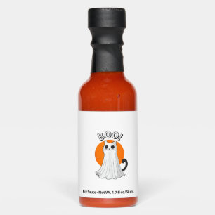 Boo Cute Ghost Cat Halloween Moon Spooky Kitty  Hot Sauces