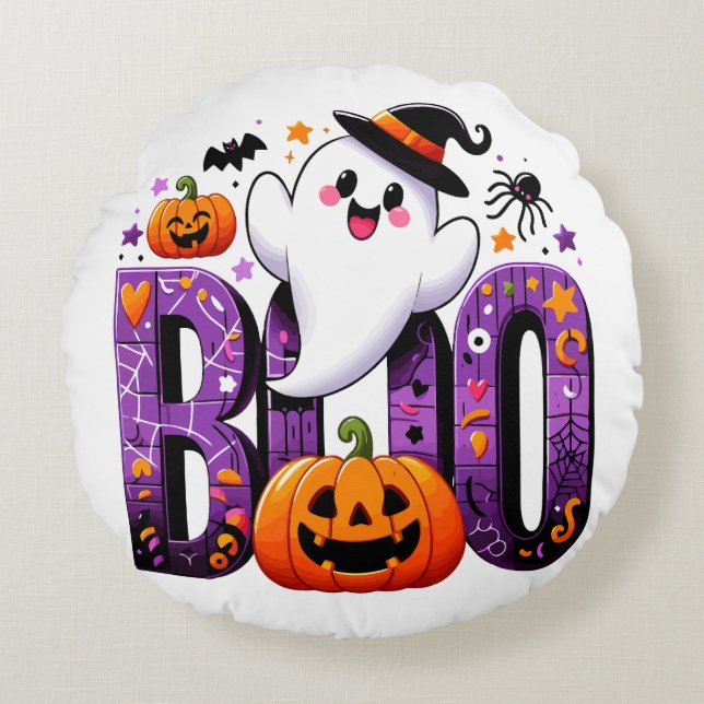 Boo Cute Ghost Halloween Design  Round Pillow (Front)