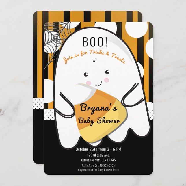 Boo Cute Ghost Halloween Kids Baby Shower Invitation (Front/Back)