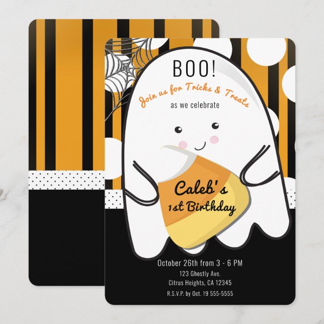 Boo Cute Ghost Halloween Kids Birthday Party Invitation (Front/Back)